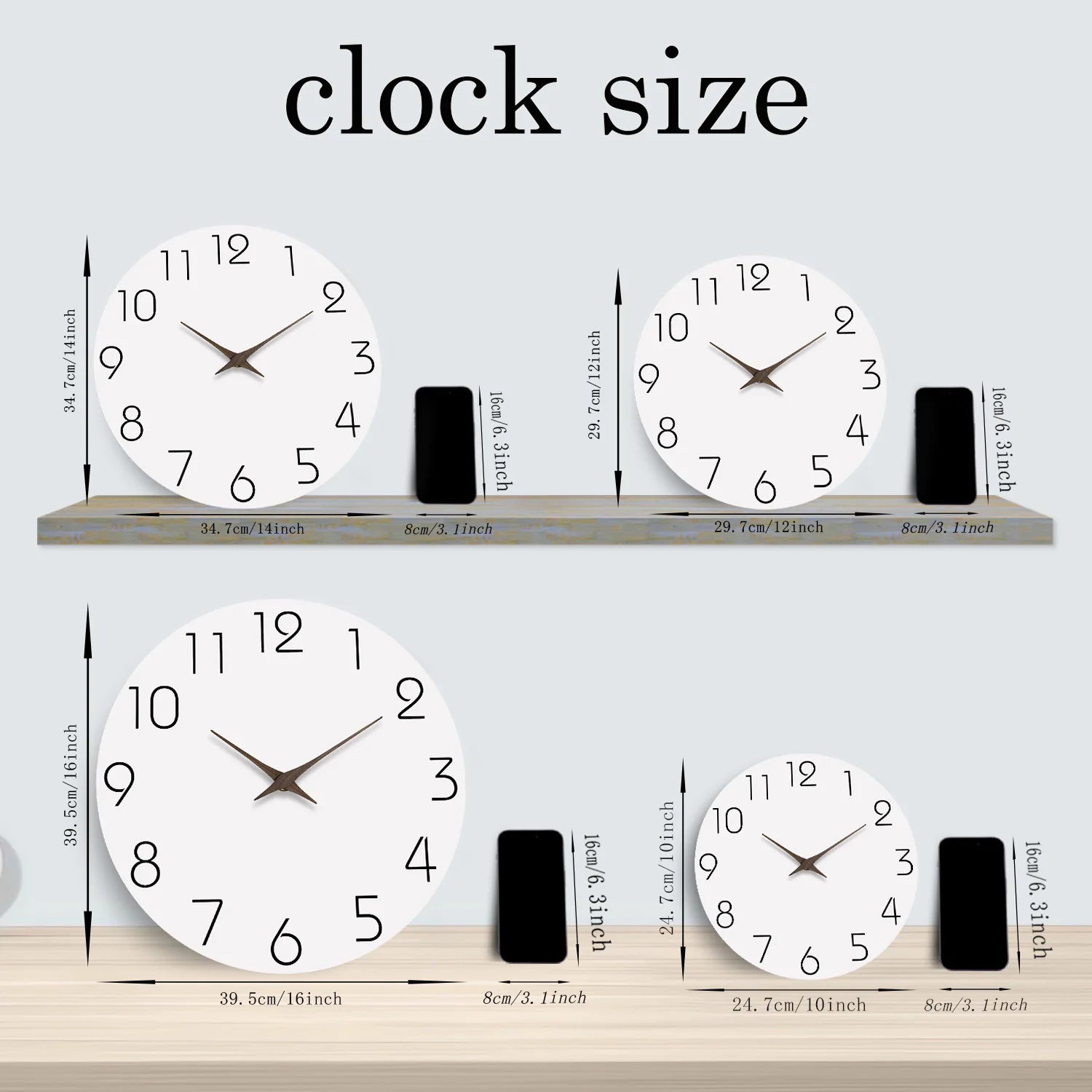 Casual Modern White Pattern Wooden Wall Clock Living Room Bedroom