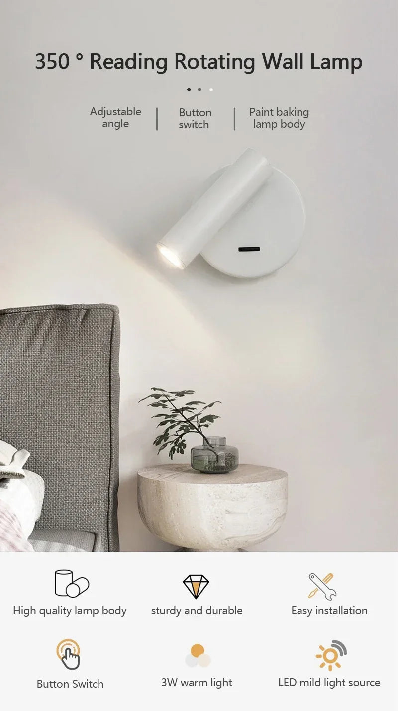 Modern LED Wall lights Rotatable Adjustable Reading Lights Bedroom
