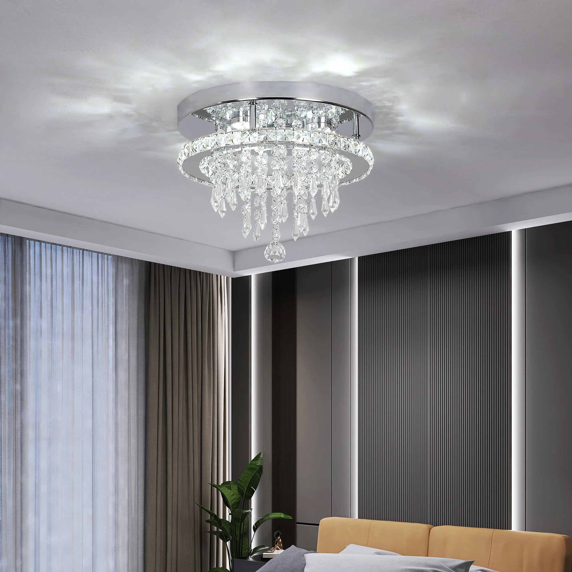 Modern K9 Led Crystal Ceiling Lamp Smart Chandelier Pendant Light Ring