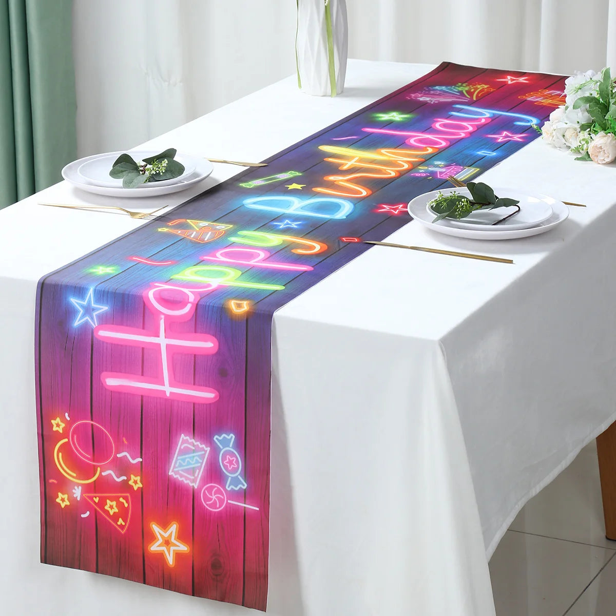 Neon Birthday Party Table Runner