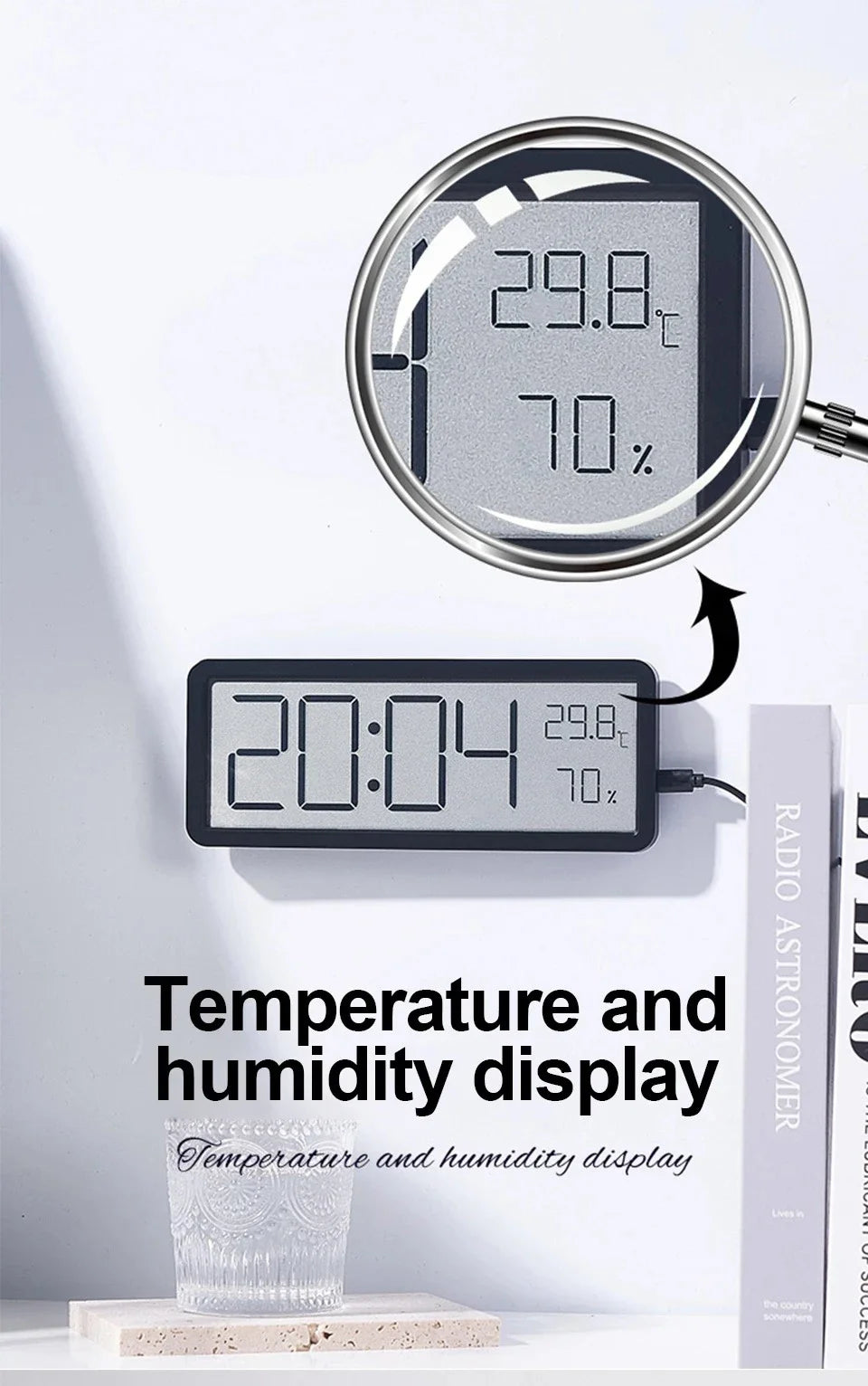 LCD Screen Digital Wall Clock Time Temperature Humidity Time