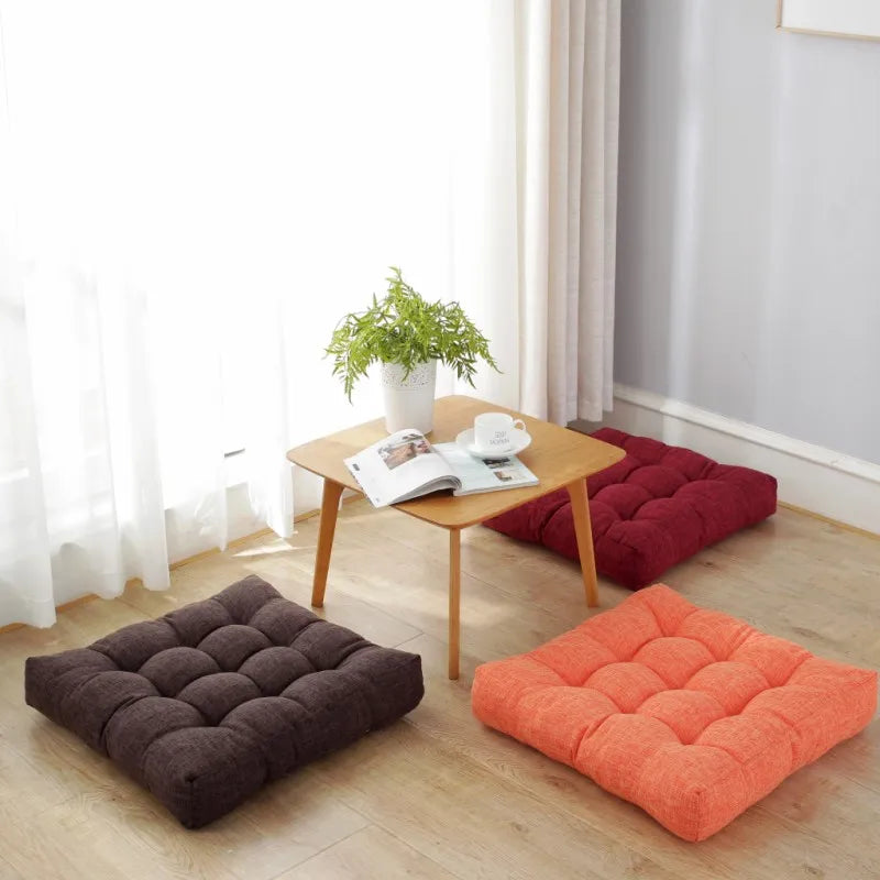 Large Square Floor Seat Cushion Cotton Linen Tatami Floor Pillow Thick Cushions Seating Pillow Seats Mat Pad Balcony Cushion