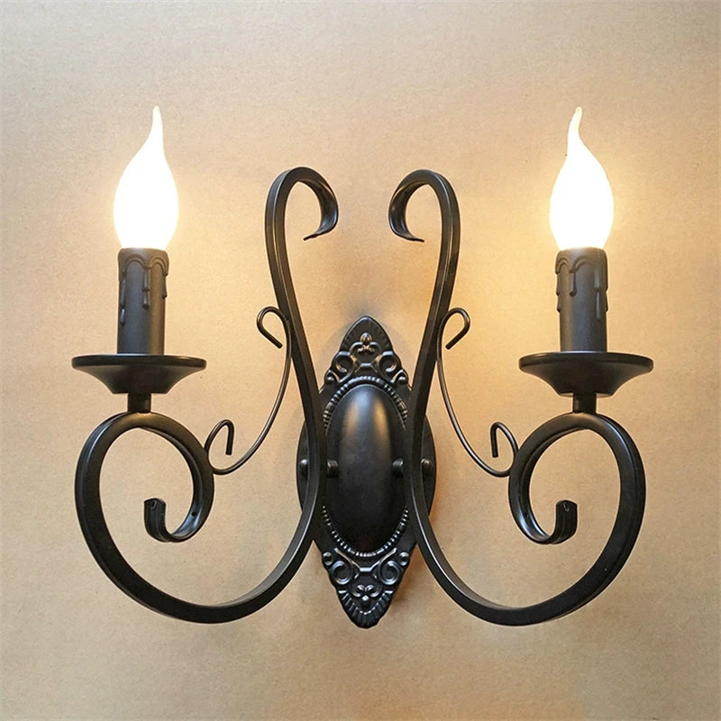European Retro Wrought Iron Wall Lamp Sconce American Candle Style