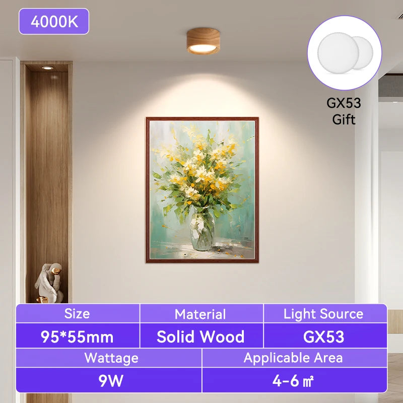 GX53 Wooden Downlight Ceiling Lamp