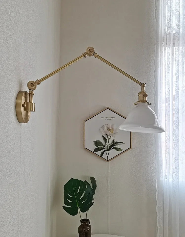 IWHD Left And Right Rotate Copper Wall Lamp Beisde Swing Long Arm Green