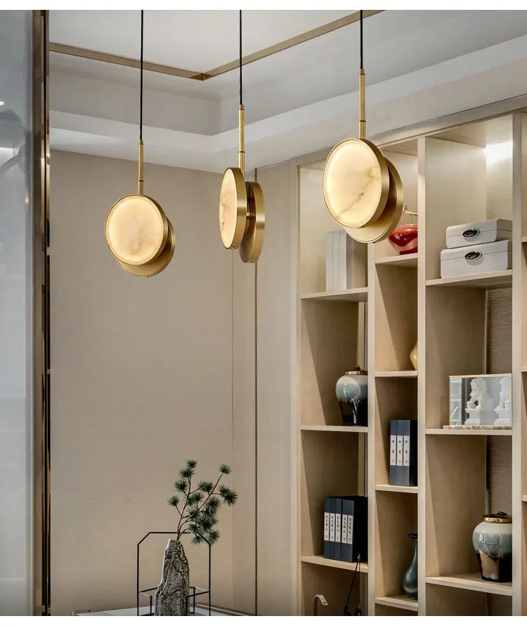 Round Marble and Copper Wall Lamp