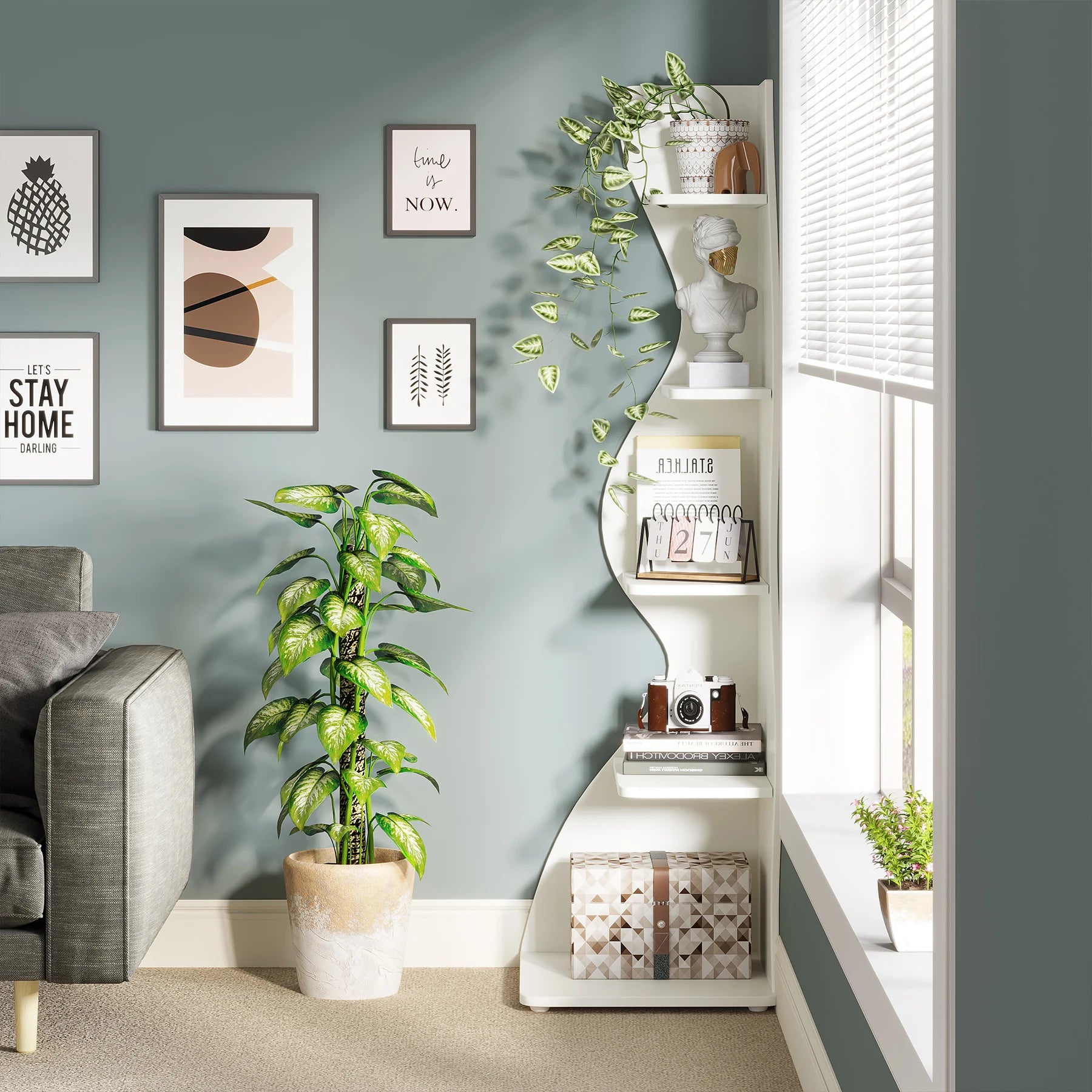 Five Tier Wavy Corner Bookshelf
