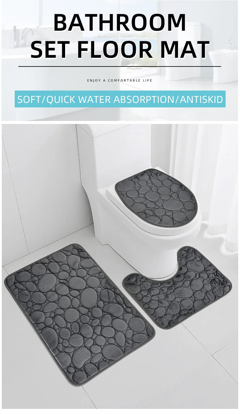 Stone Pattern Bathroom Mat Set