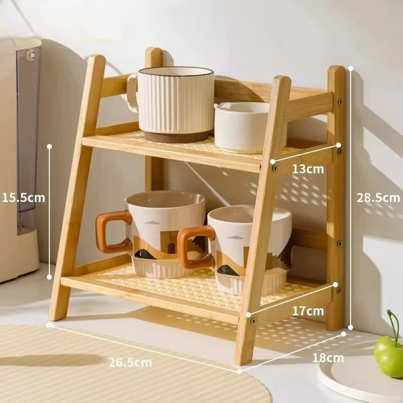Two Tier Bamboo Countertop Storage Rack