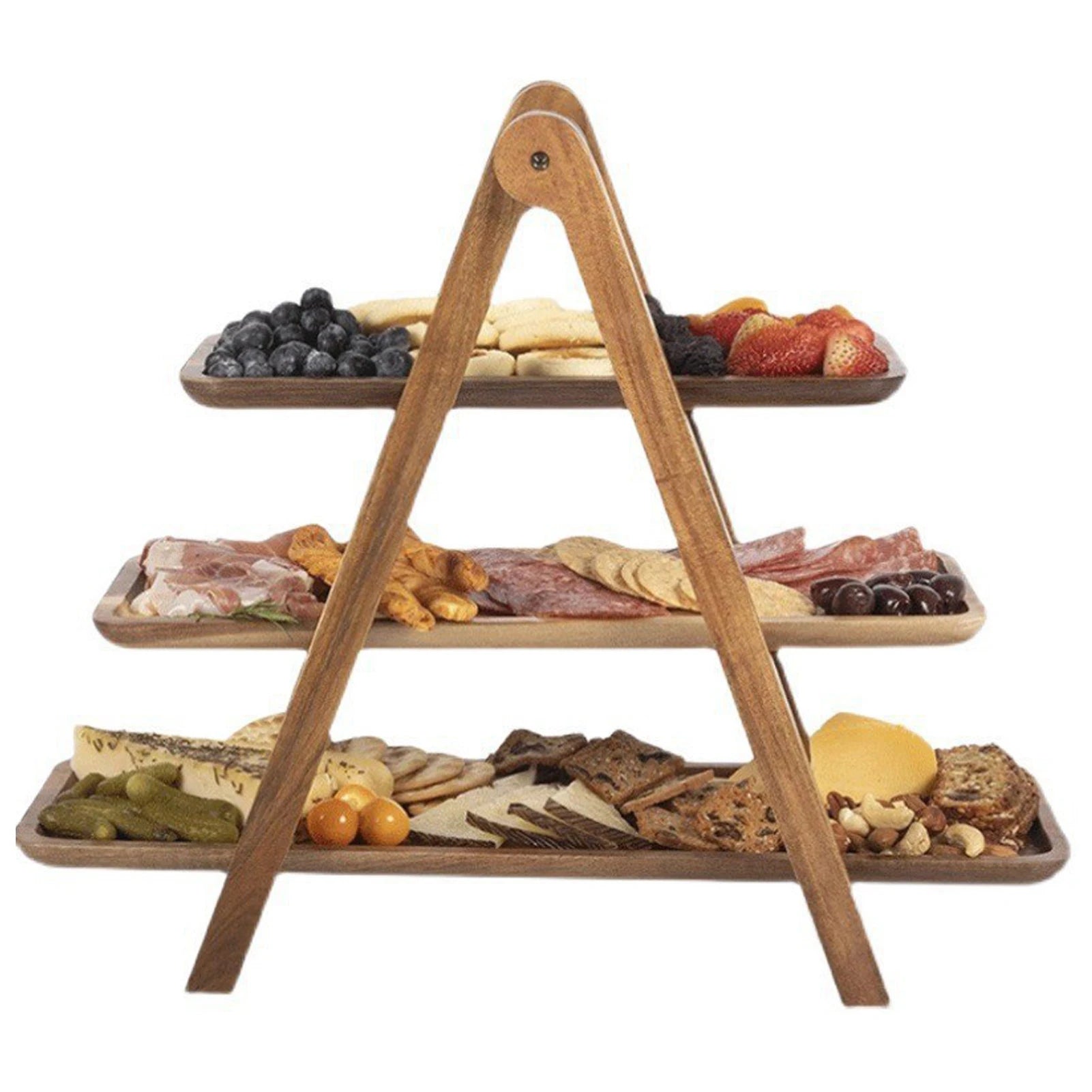 Three Tier Wooden Serving Tray Stand