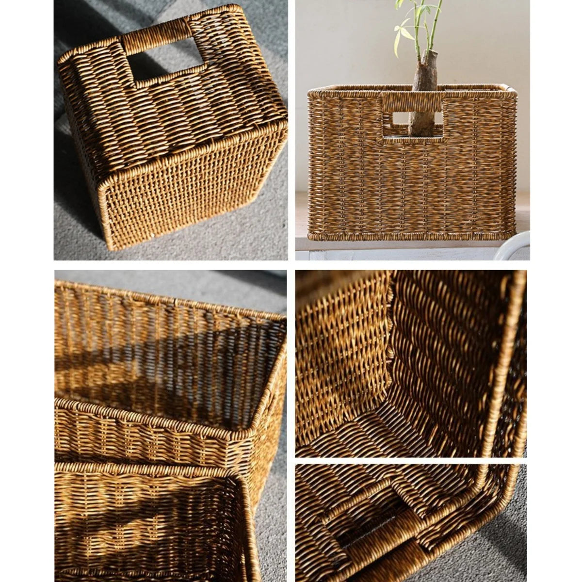 Woven Rattan Storage Basket with Handles