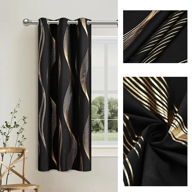 100% Blackout Curtains Luxury Marble Pattern Curtain With Gold Foil