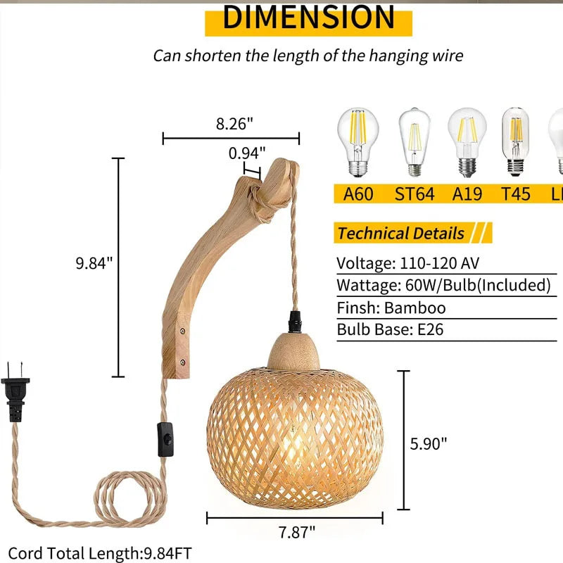 Bamboo Lantern Woven Wall Lamp