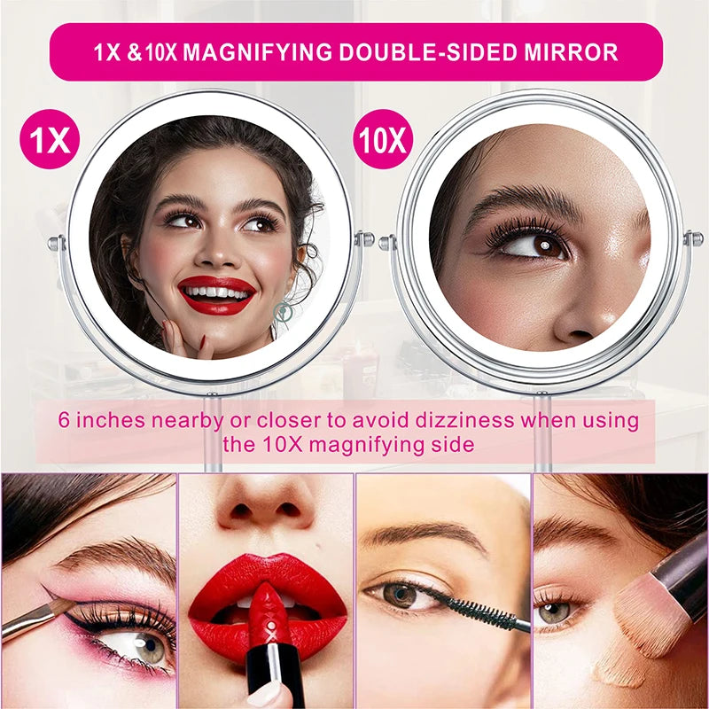 8 Inch 10X Magnifying LED Makeup Mirror with 3 Color Lighting