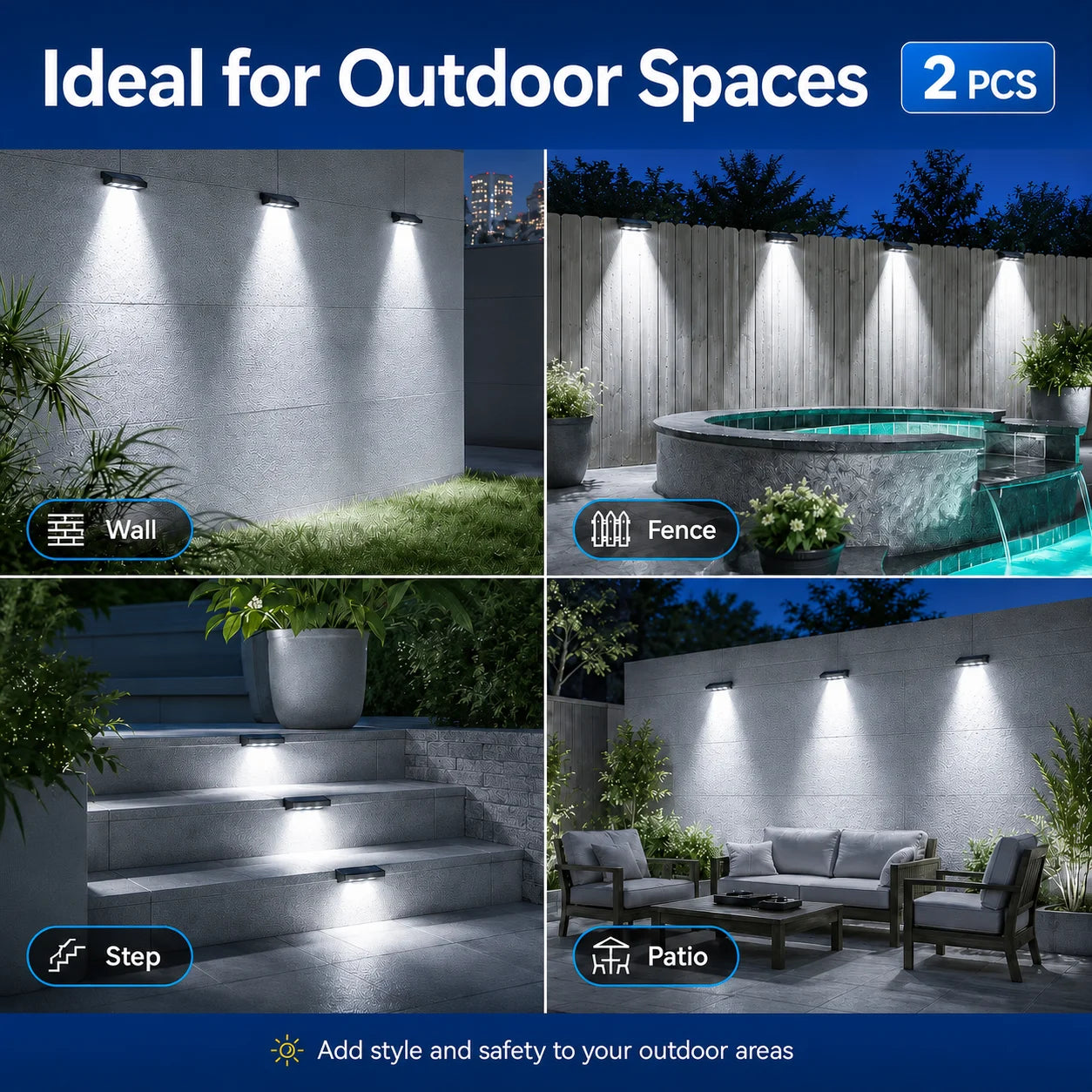 Solar LED Fence Lights 2 Pack