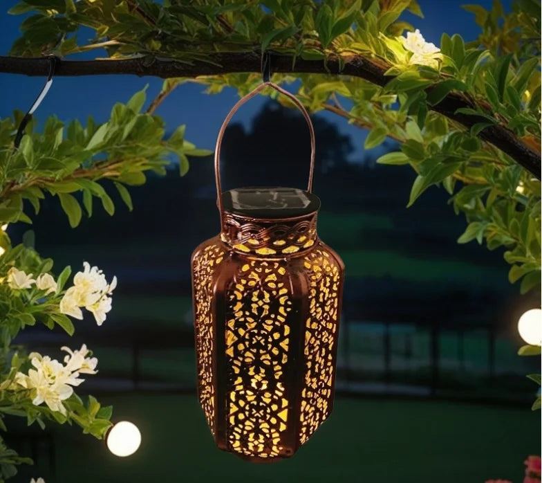 Retro Iron Solar Hanging Lantern with LED Light