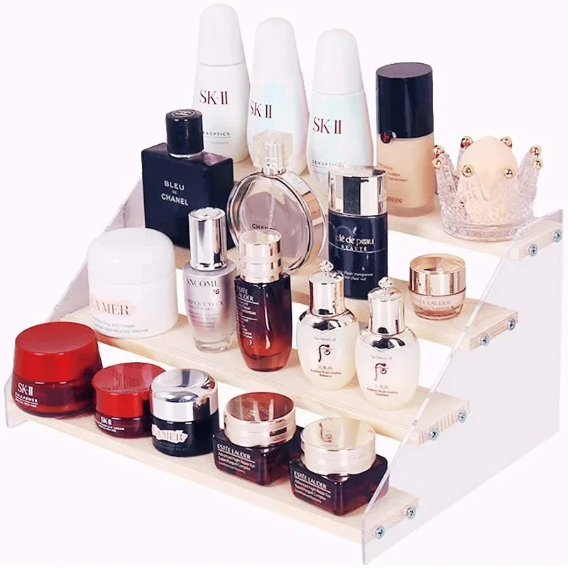 2-7 Layers Acrylic Storage Display Shelf Rack Figure Ladder Showcase Display Stand Wooden Household Action Figure Organizers
