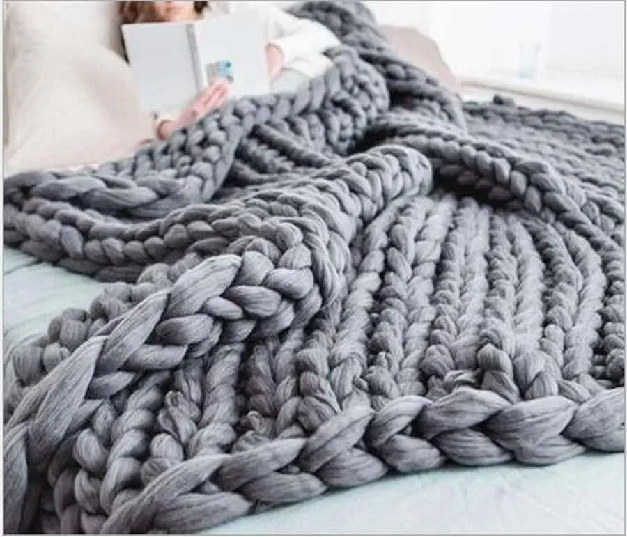Chunky Knit Wool Throw Blanket