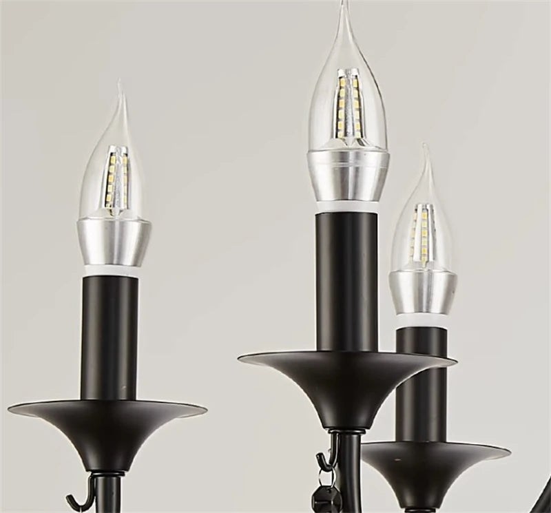 New Wrought Iron Crystal Chandelier European Classic Black Candle Lamp