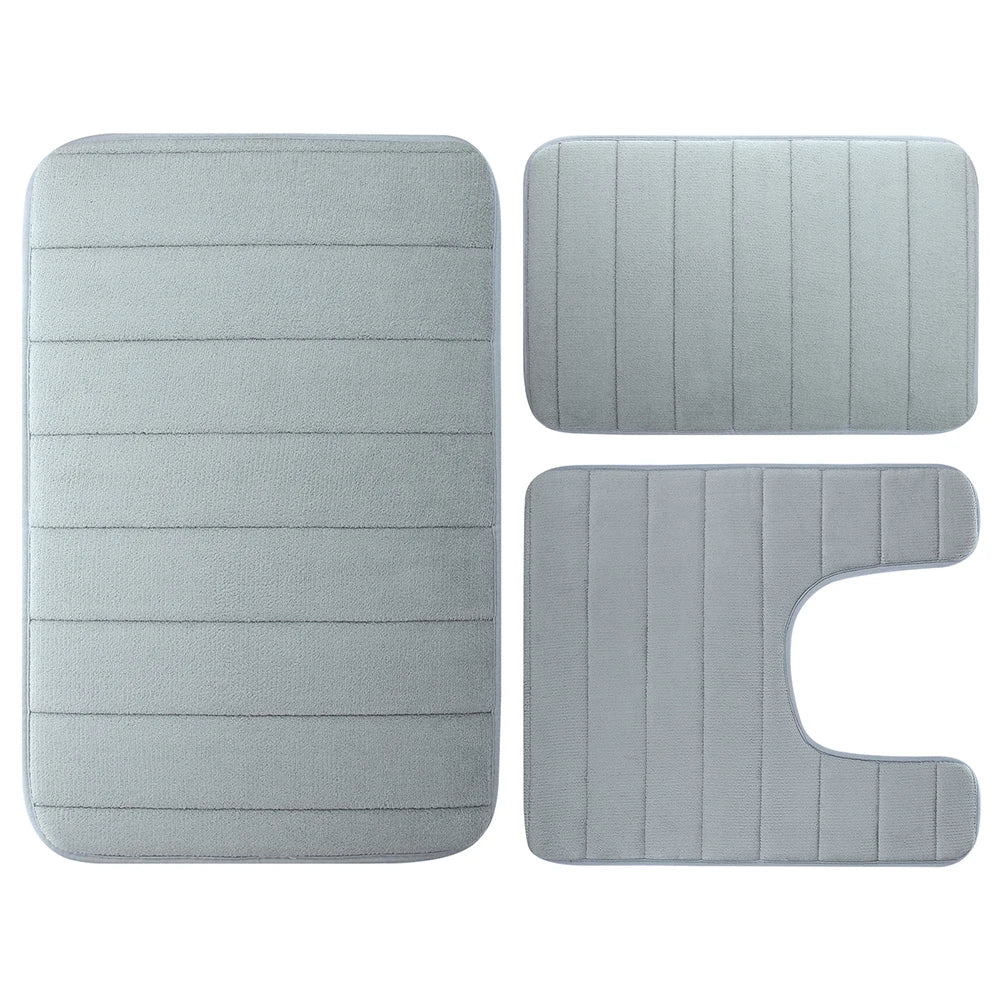 Velvet Memory Foam Bathroom Rug Set Of 3 Water Absorption Non Slip