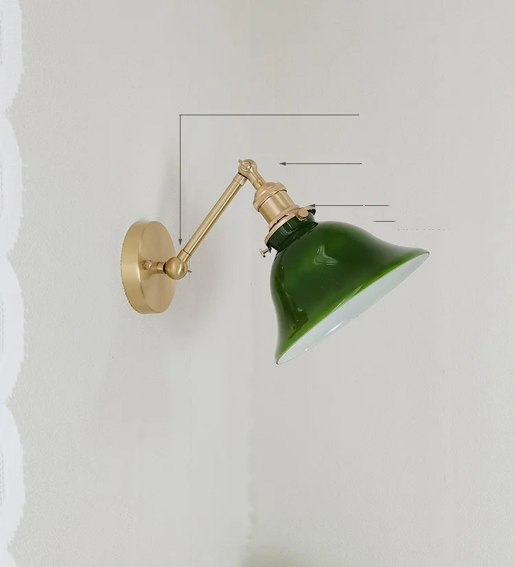 IWHD Left And Right Rotate Copper Wall Lamp Beisde Swing Long Arm Green