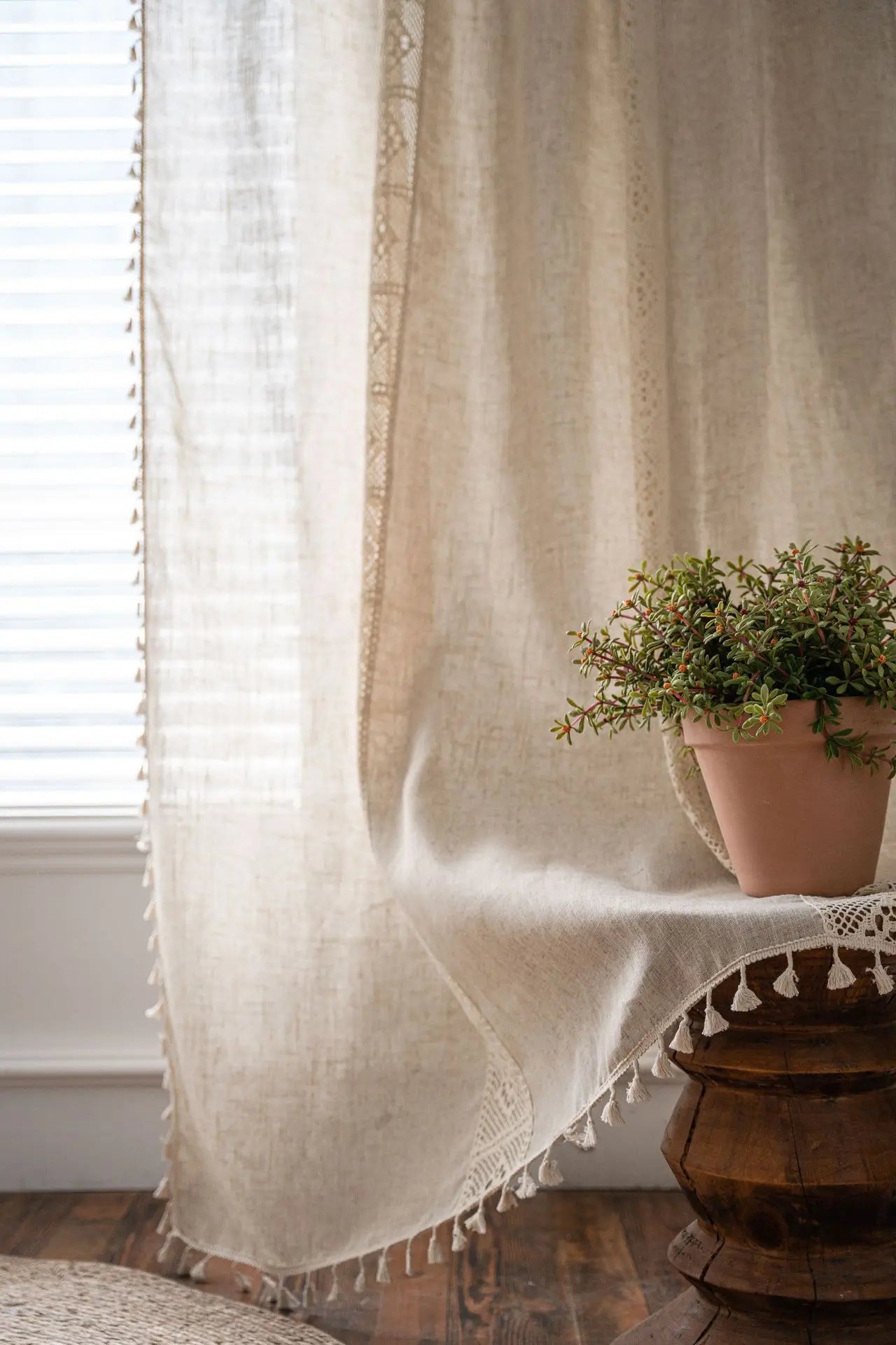 Boho Linen Tassel Curtain Panel