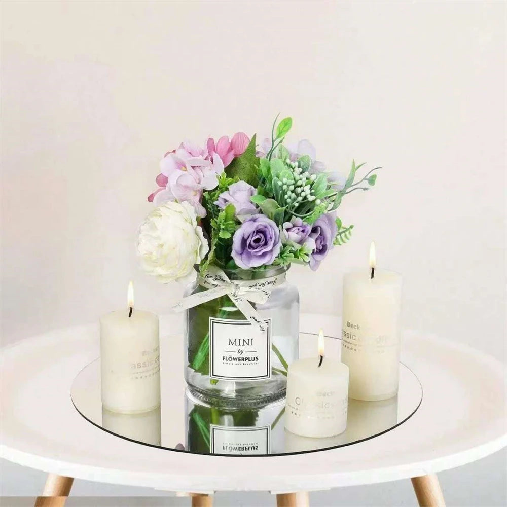 Round Mirror Candle Plates Set of 10