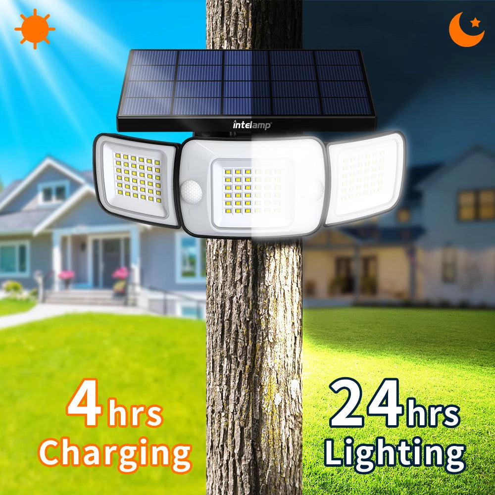 intelamp 6000mah Light All Night Outdoor Solar Lights With 3 Modes Two