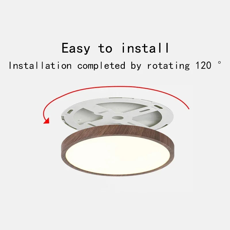 Modern LED Ceiling Light Circular Ultrathin Wood Grain Walnut