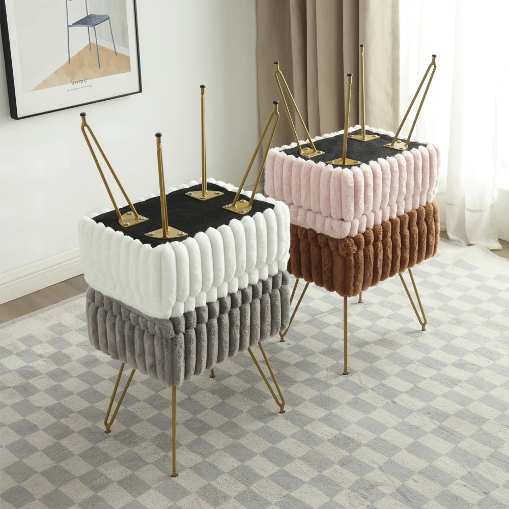 Faux Fur Vanity Stool with Hidden Storage