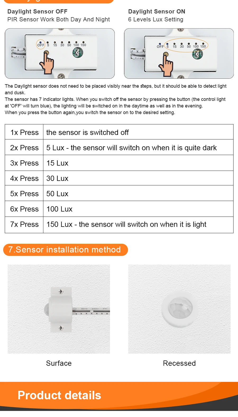 1-28 Steps Sensor LED Stair Light PIR Motion Sensor Stair Lighting COB