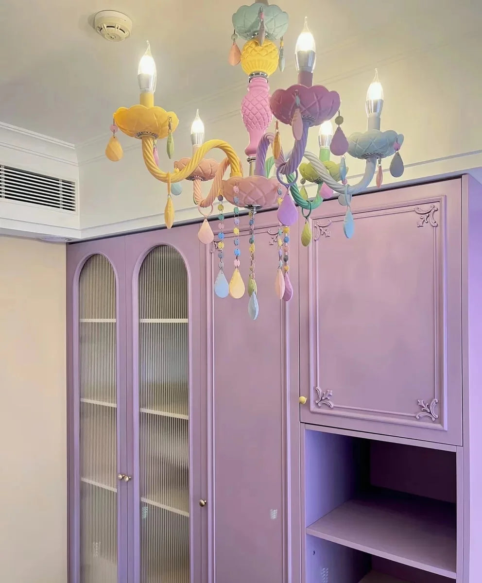 Nordic Macaron European Style Candles Crystal Chandelier for Girls and