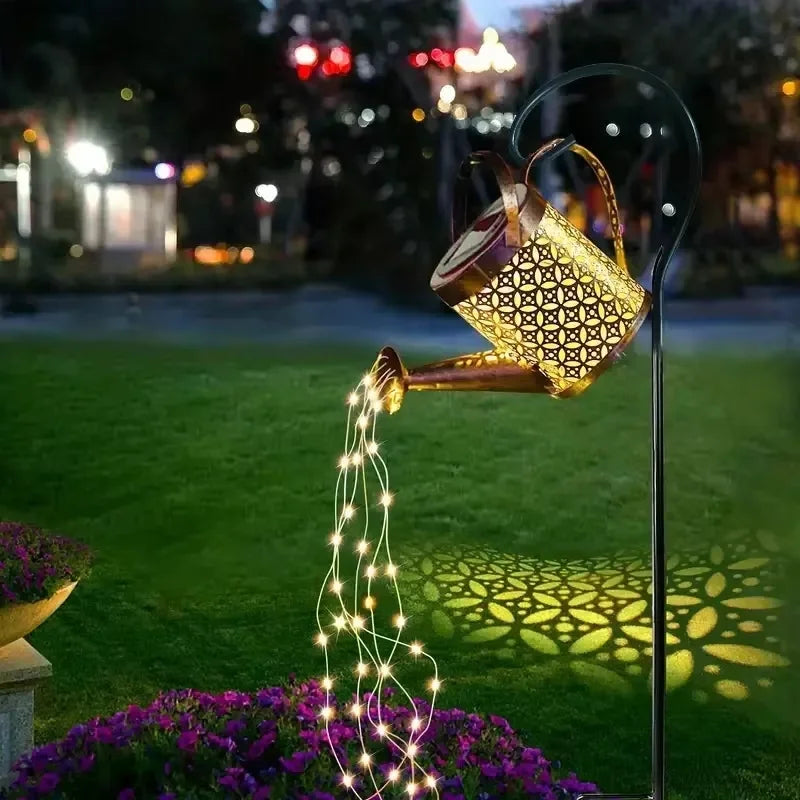 Large Retro Metal Lantern Solar Watering Can Light Outdoor Waterproof