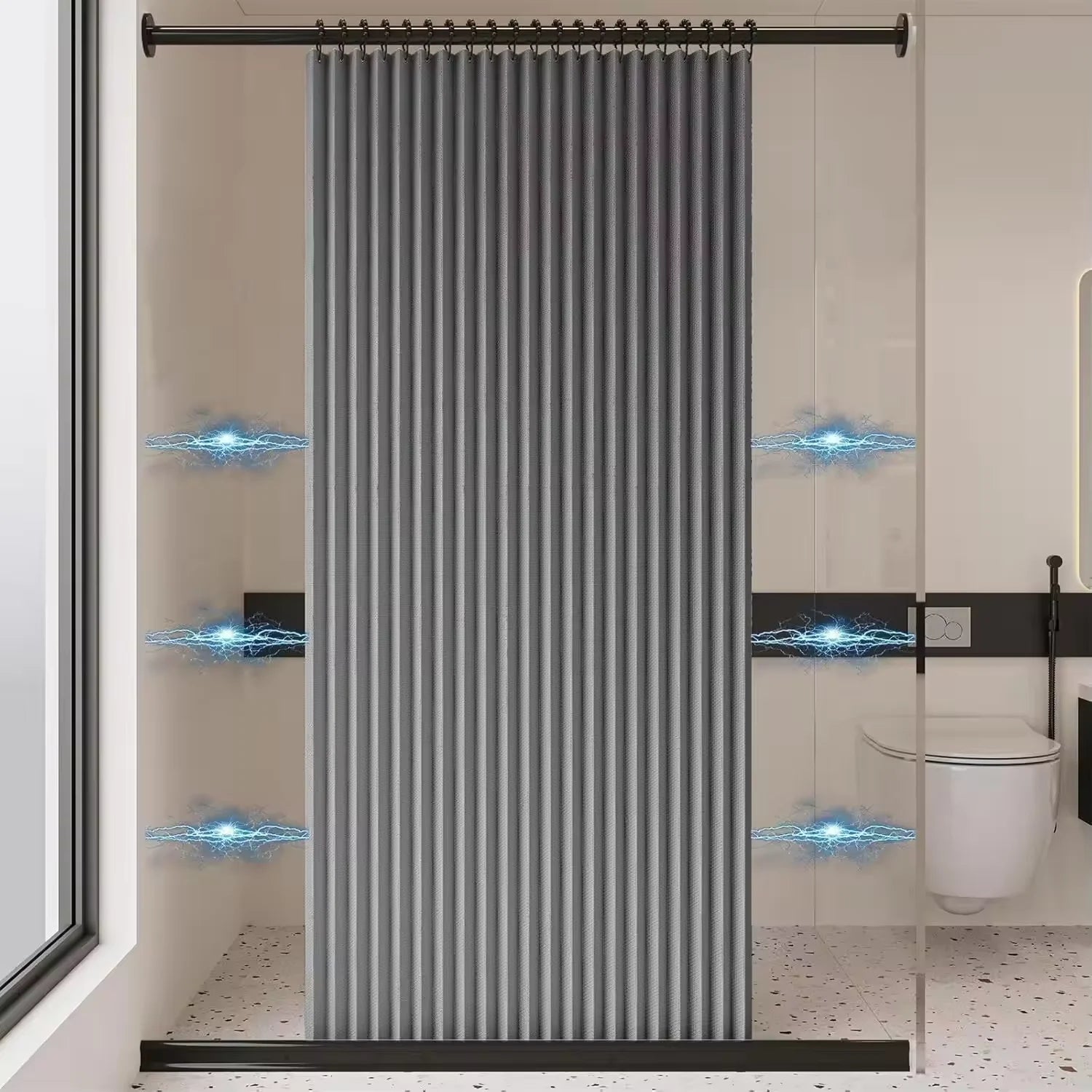 Magnetic Foldable Linen Bath Curtain Waterproof