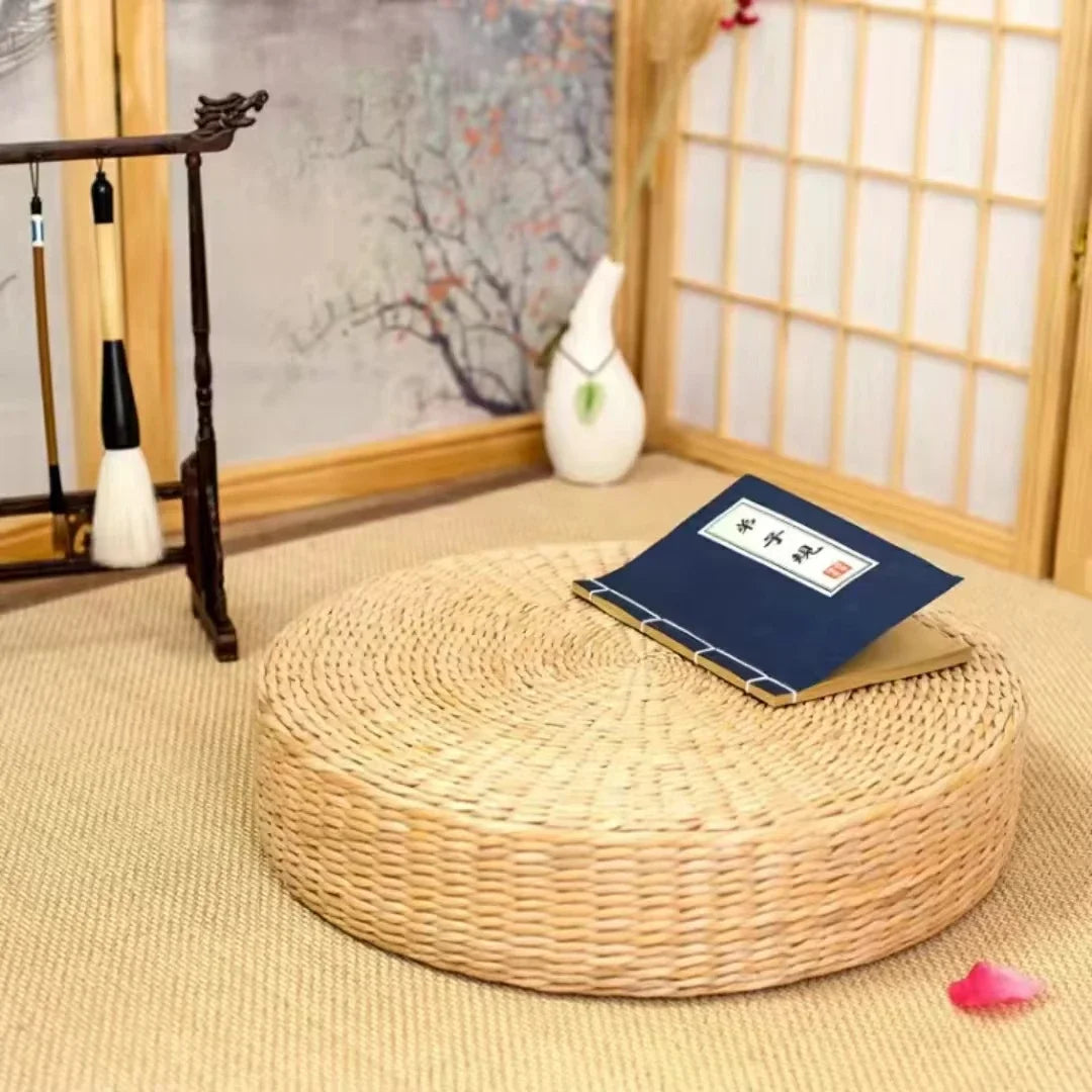 Handmade Woven Natural Straw Round Pouf Tatami Cushion Floor Japanese Style Cushion Home Textile Tea Ceremony Home Ground Mat