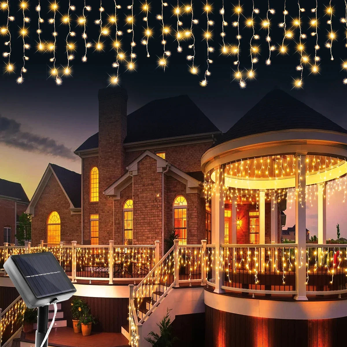NEW Solar Christmas Icicle Lights 162 LED 8 Modes Waterproof Curtain String Lights for Outdoor Garden Room Holiday Lighting