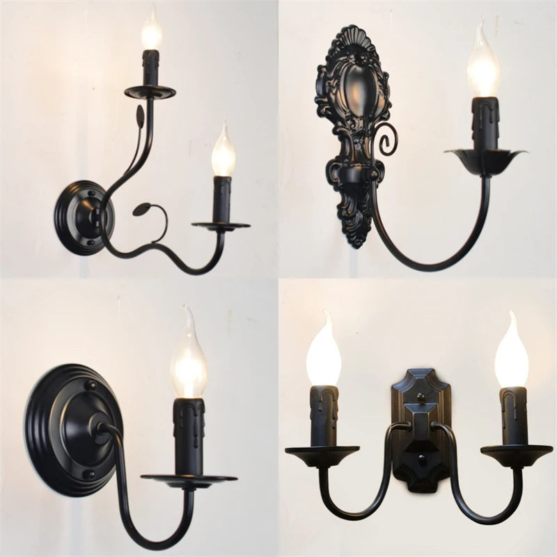 European Retro Wrought Iron Wall Lamp Sconce American Candle Style