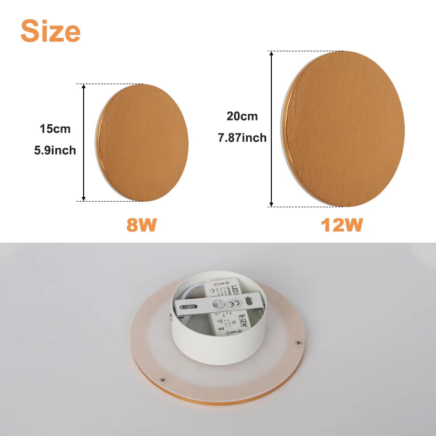 Modern Round Wall Lamp 15cm/20cm LED Black/White/Gold Aluminum Acrylic