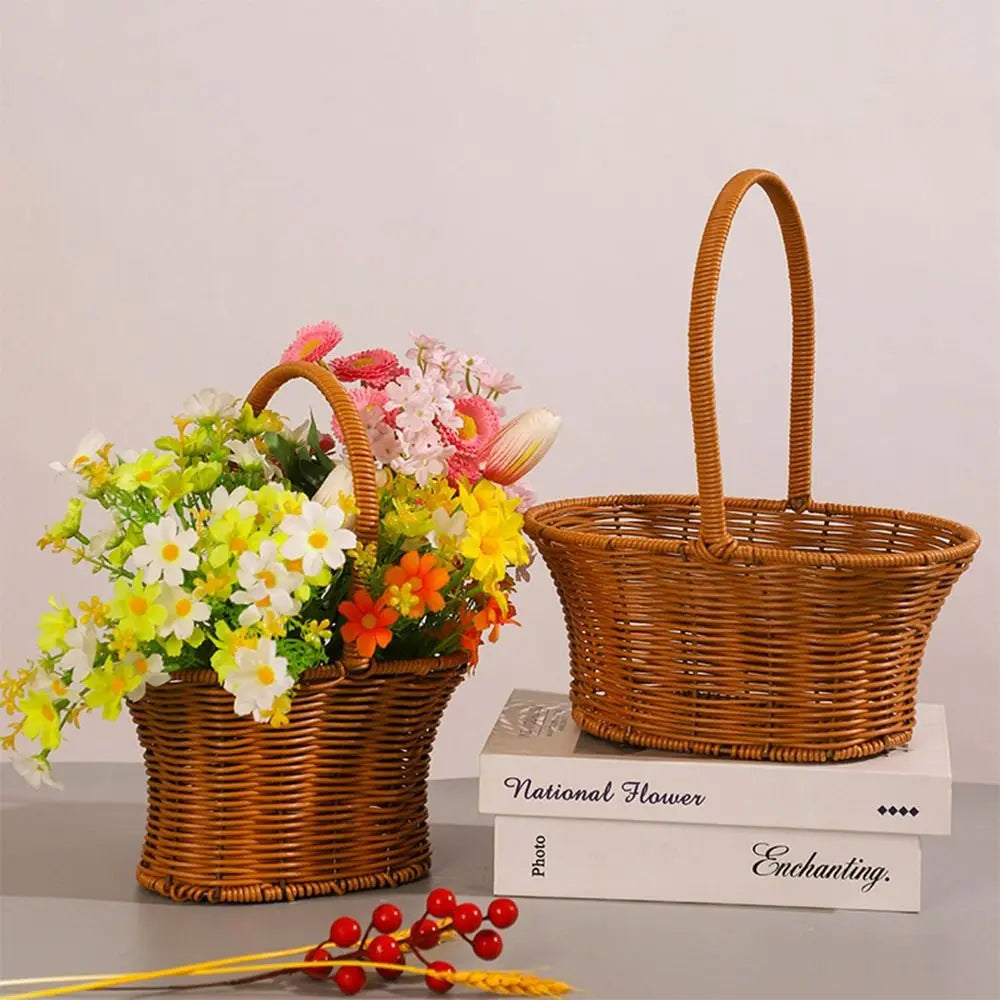 Woven Rattan Storage Basket with Handle