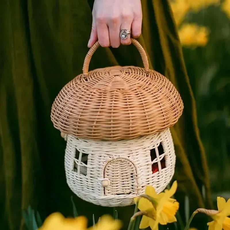 Woven Rattan Mushroom Basket