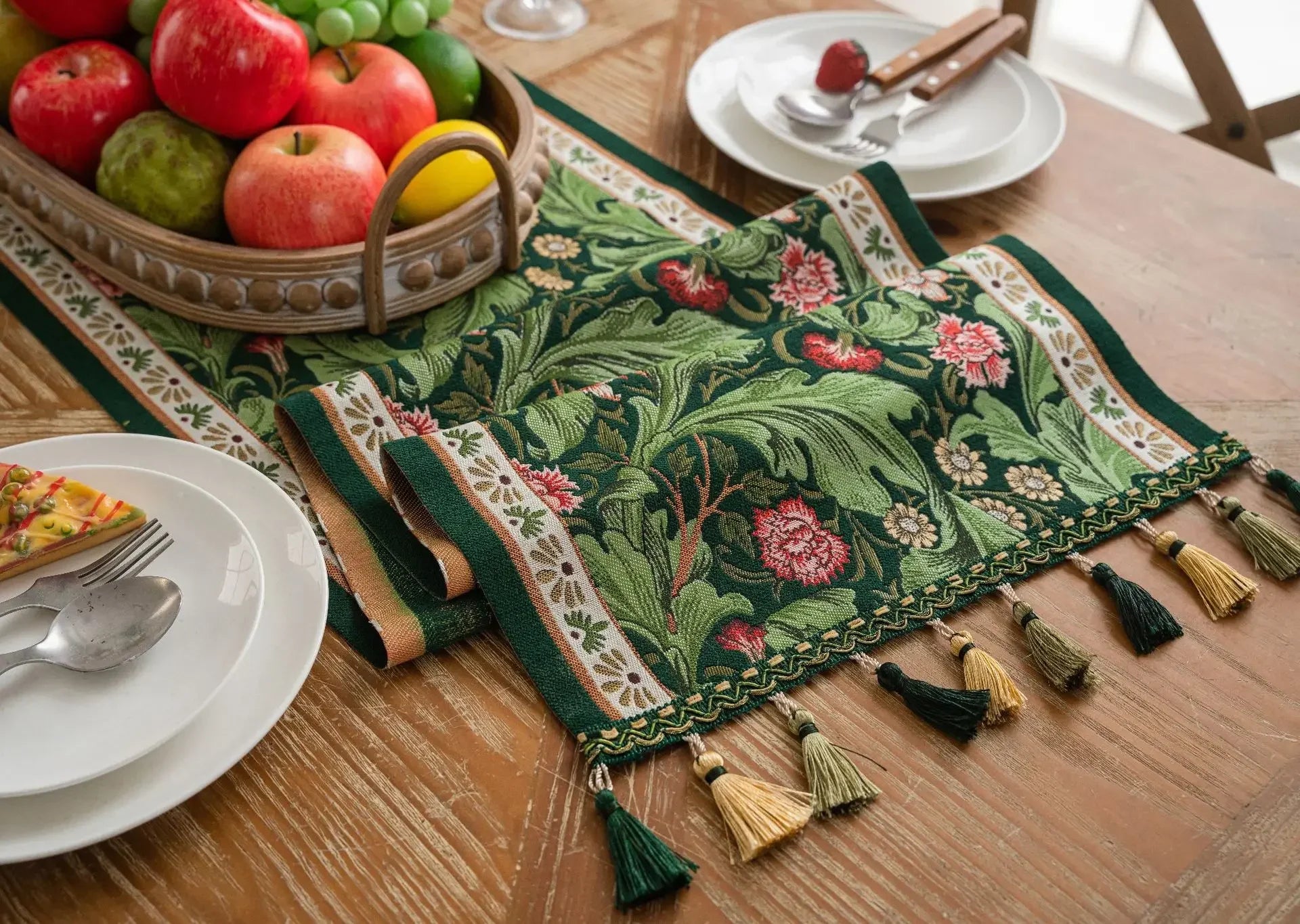Plant Flower Table Runner with Tassels Jacquard Living Room Cabinet