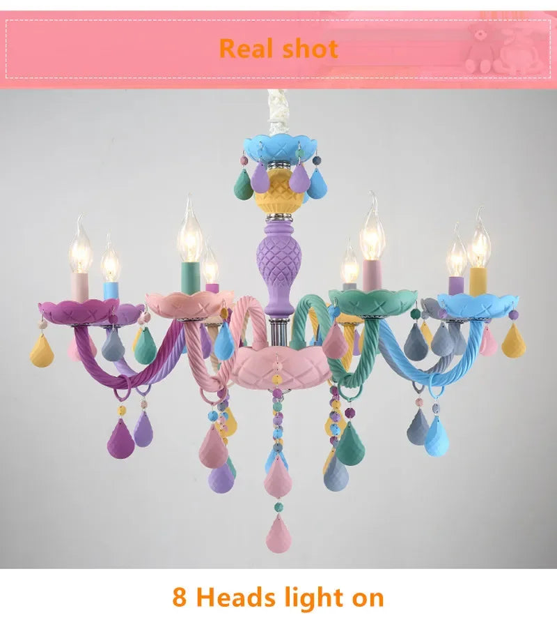 Nordic Macaron European Style Candles Crystal Chandelier for Girls and
