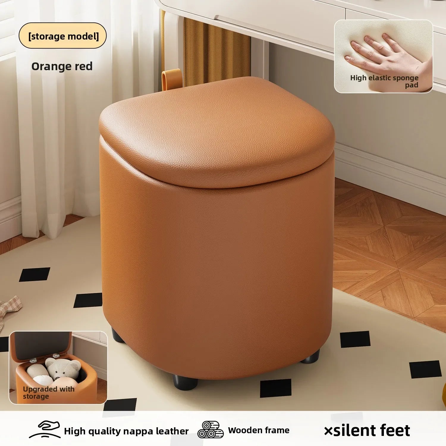 Storage Vanity Stool with Wheels