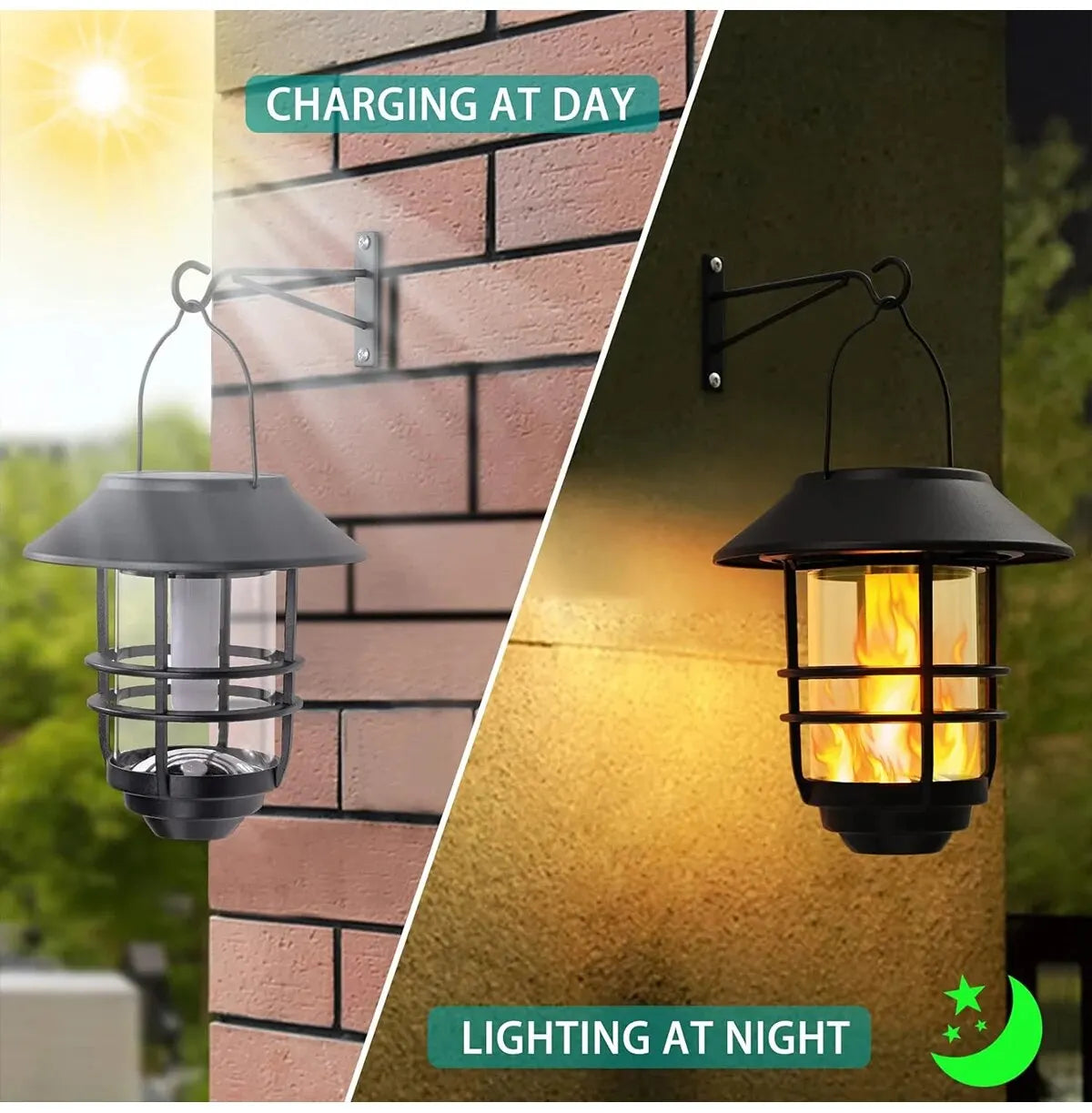 1pcs Solar Hanging Lantern Outdoor Flickering Flames Waterproof Heavy