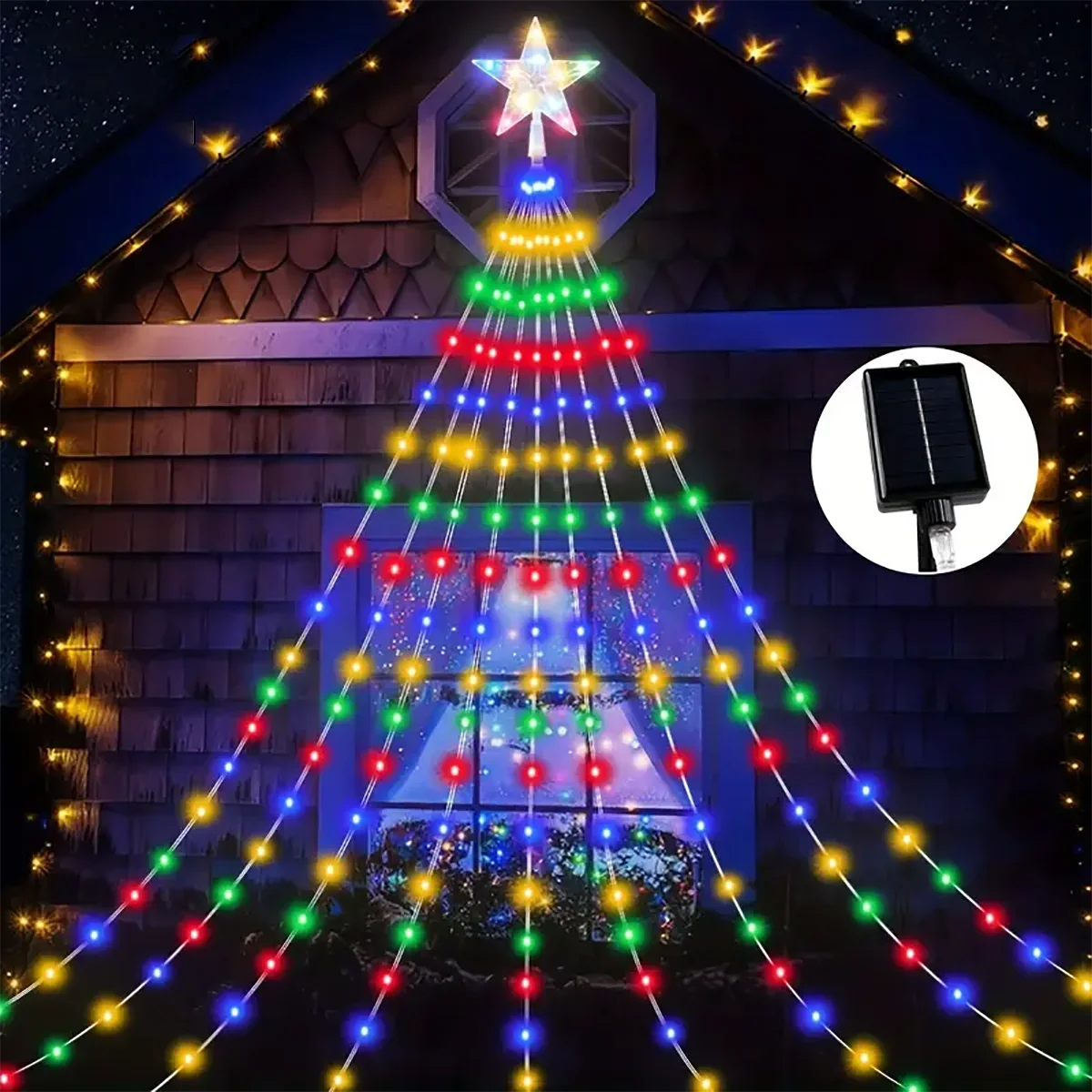 1PC Five-pointed Star Waterfall Lights USB/Solar Powered Christmas String Lights for Christmas Party Halloween Home Decor