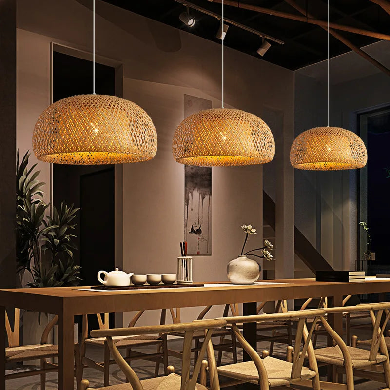 Bamboo Rattan Wicker E27 Pendant Light