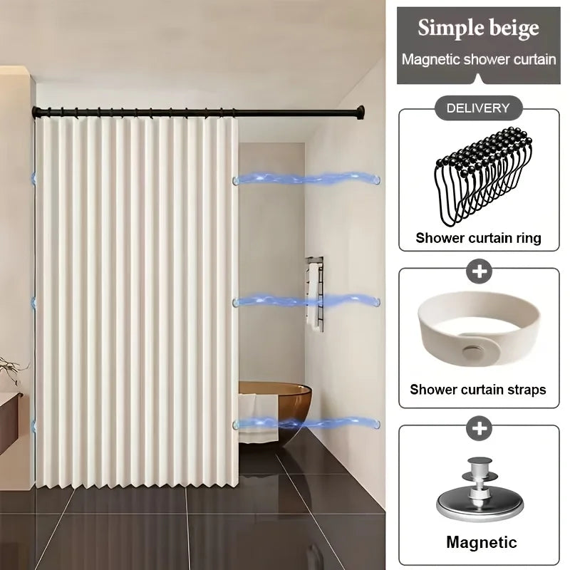 Magnetic Foldable Linen Shower Curtain
