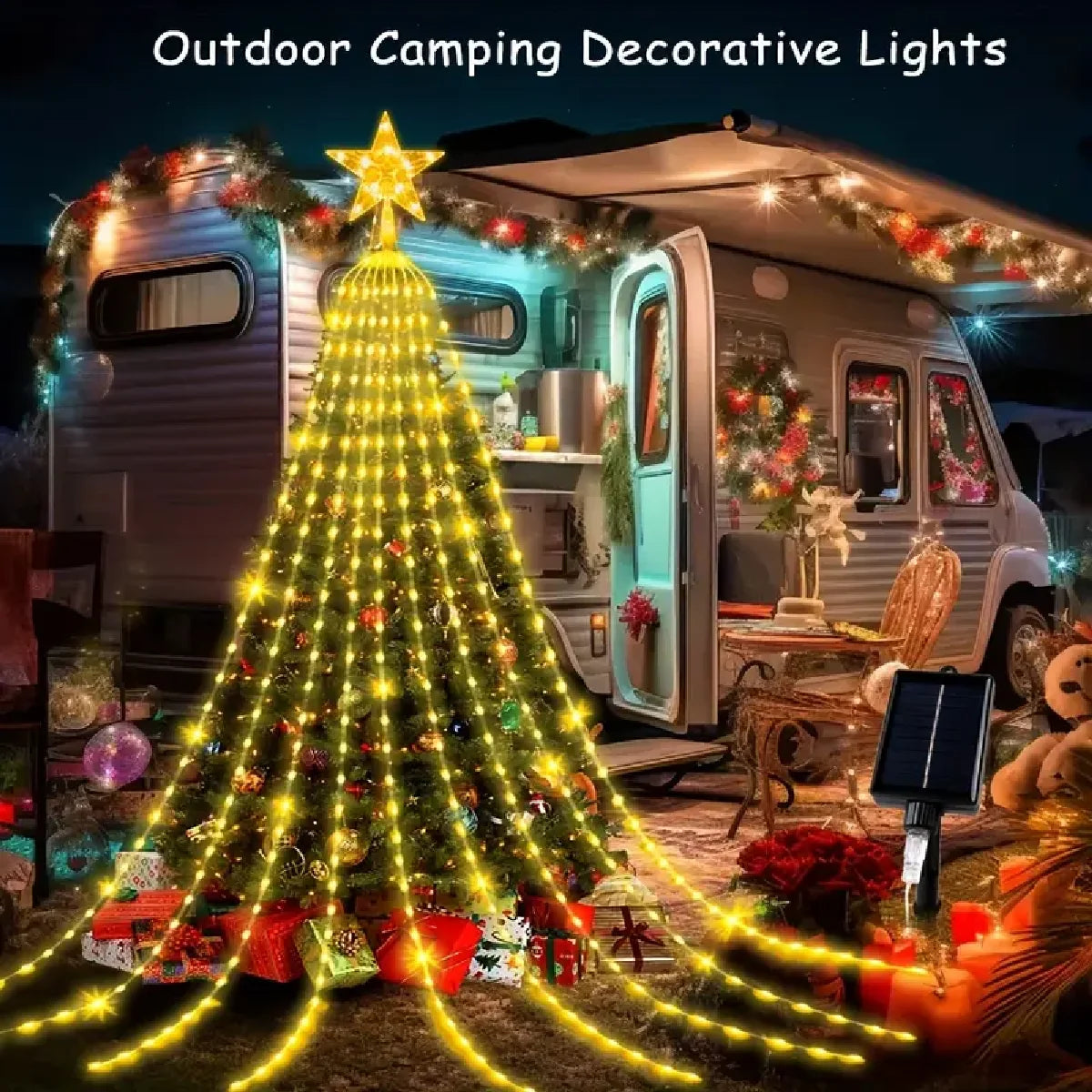 1PC Five-pointed Star Waterfall Lights USB/Solar Powered Christmas String Lights for Christmas Party Halloween Home Decor