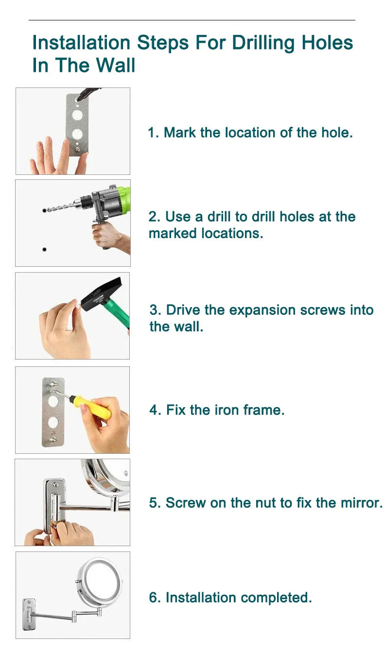 Wall Mounted Folding Makeup Mirror, Double Sided with Fill Light