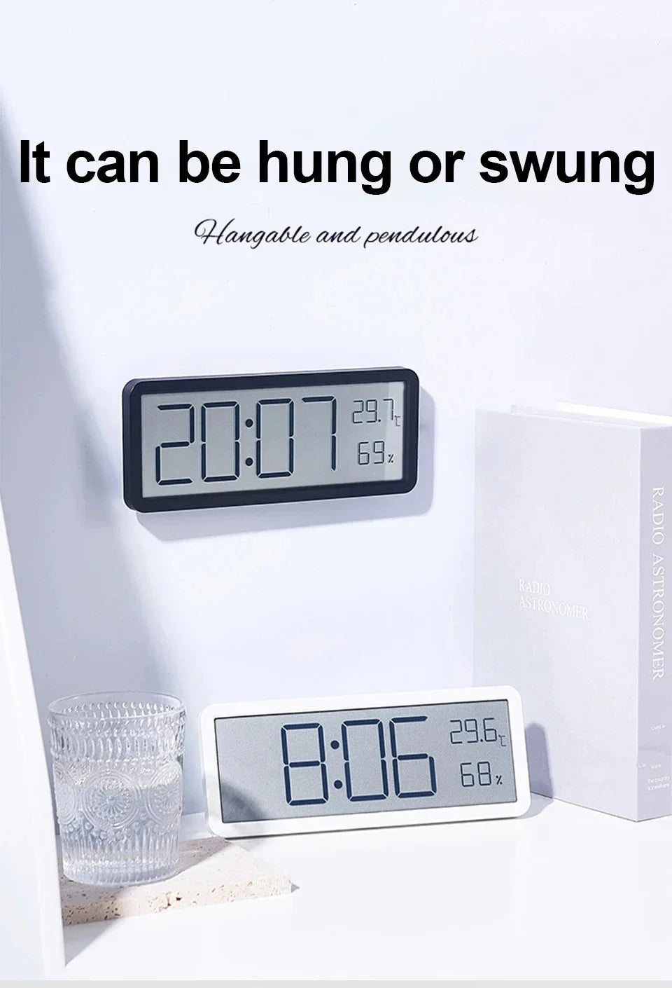 LCD Screen Digital Wall Clock Time Temperature Humidity Time